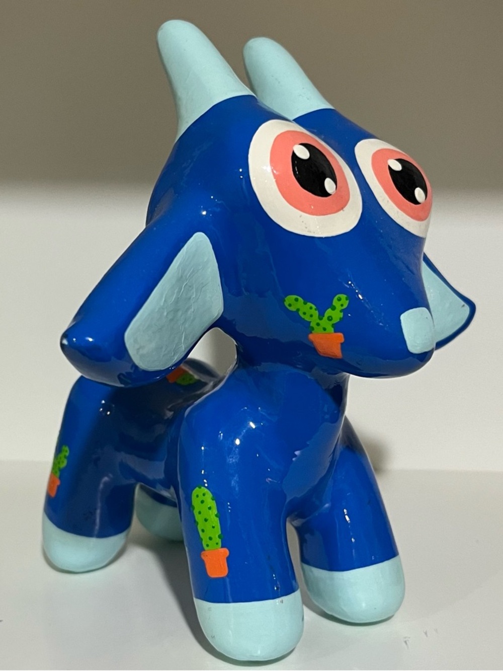 Goatchi // Blue Ceramic Goat with Cactus Design - Picture 3 of 7